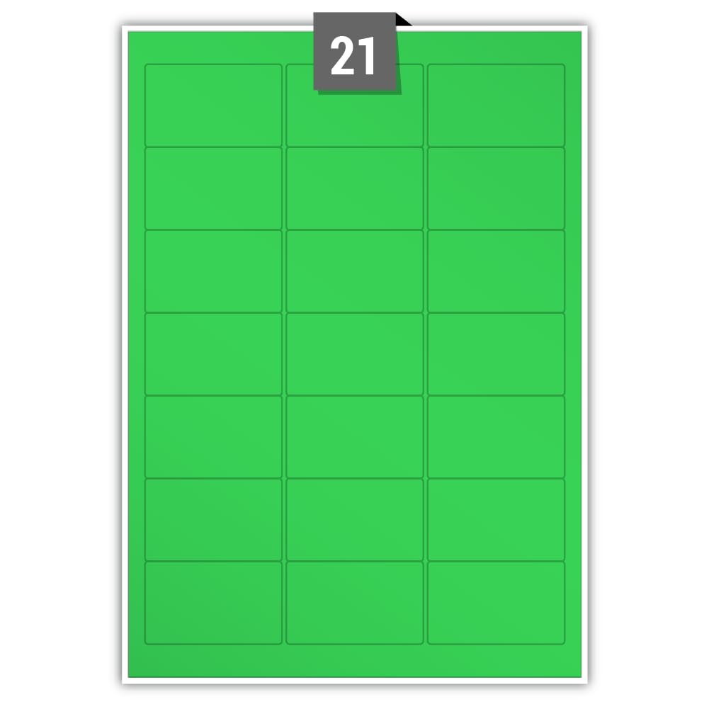 Matt Permanent Adhesive Dry Edge Light Green Paper Labels 21 Rectangle Printable Labels per A4 Plain Sheet – Label Paper Size 63.50 mm x 38.10 mm Ideal for Office, Packaging, Shipping