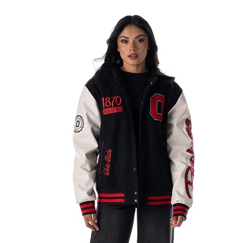 The Wild Collective Ohio State Buckeyes NCAA Officially Licensed Premium Varsity Jacket with Hood Large