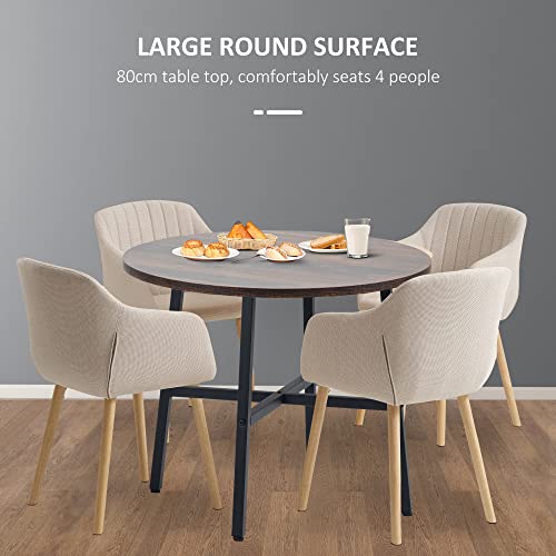 HOMCOM Industrial Style Round Dining Table for Four - Kitchen Table with Steel Legs for Dining Room and Living Room, 80cm Diameter, Rustic Brown Finish - Image 5