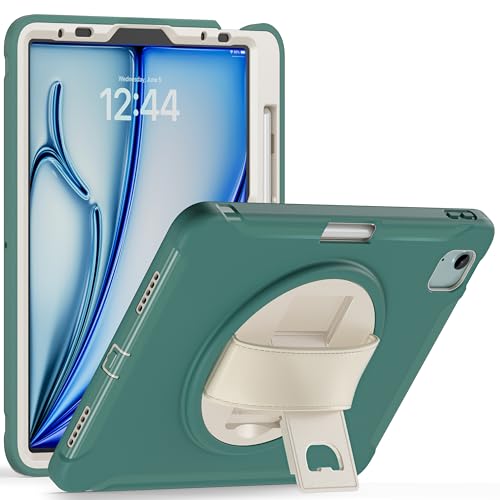 Protection iPad Air 11 M4 idéale pour les enfants avec support rotatif vert