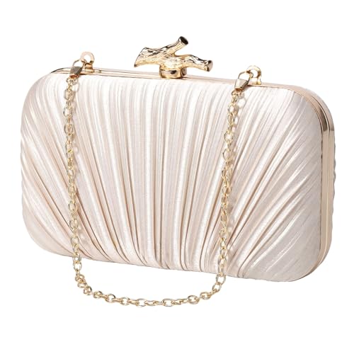 Image of MR Clutch Purses for Women Pleated Evening Clutch Wedding Purse with Chain | Pleated Satin Clutch Purse, Womens Evening Bag Shoulder Crossbody Purse Wedding Clutch for Wedding Prom Party