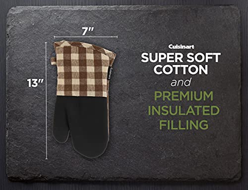 Cuisinart Buffalo Check Oven Mitts - 2 Pack, Brown And Ivory Plaid Design - Handle Hot Kitchen Items Safely - Non-Slip Grip Oven Gloves With Insulated Deep Pockets And Hanging Loop #TOP5