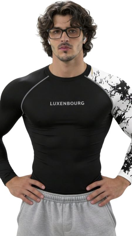 luxenbourg Mens Gym Compression T-Shirt | Polyester Full Sleeve Sports Wear and Rash Guard for Training Workout and Athletic Activewear | Black-picture-49