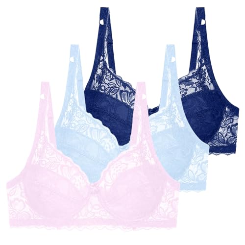 XCXC 3er-Pack Damen BH ohne Bügel Push Up Spitzen-BH Frauen Weich Bequemer Sexy Klassische BHS mit verstellbarem Träger Women Bra Set für Alltag