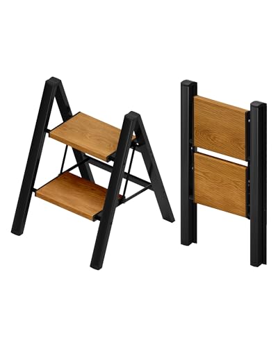 Taranta 2-Step Aluminum Ladder,Lightweight Folding Step Stool with Extra-Wide Anti-Slip