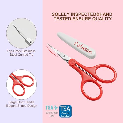 PAFASON 4" Stainless Steel Detail Craft Scissors Set with Curved & Straight Precise Tips & TSA Complied Ideal for Scrapbooking, Paper Yarn Thread Fabric Cutting Sewing Quilting Embroidery Knitting