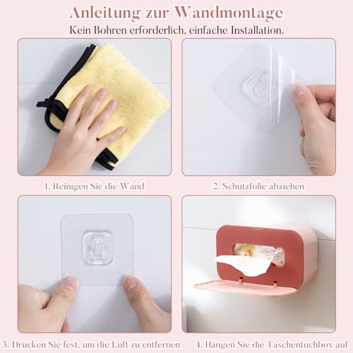 Feuchttücher Box mit Deckel, Feuchttücherspender zur Aufbewahrung, Versiegelte Tücherbox für Feuchtes Toilettenpapier und Kosmetiktücher, Ideal für Bad, Büro, Auto, Reise(Rosa)
