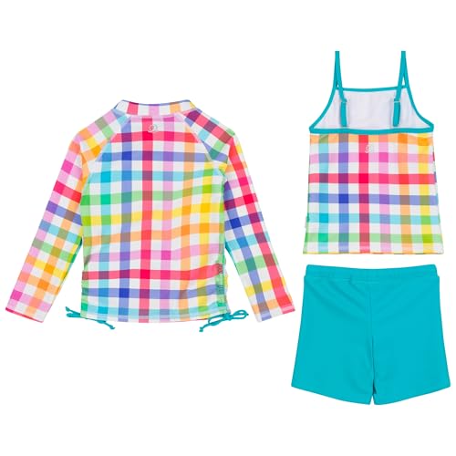 Image of SwimZip Girls' 3 Pc Swim Set w /Long Sleeve Rash Guard, Tankini & Shorts UPF 50+