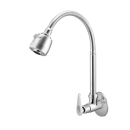 Gold Bell Brass Flexible Sink Cock Tap Sink Cock with Shower Flow Dual Flow Kitchen & Bath Fixtures (Silver,Chrome Finish) Pack 1