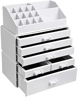 SONGMICS Large Acrylic Make up Organiser, Stackable Cosmetic Box with 6 Drawers, for Palette, Brush, Foundation, Lipstick, Nail Polish, Hairpins, Great Gift for Loved Ones, White JKA009WT