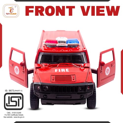 Image of Toy Cloud Hummer Fire Brigade Car 1:32 Scale Die-Cast Metal Toy with Opening Doors and Pull Back Action Realistic Toy Car