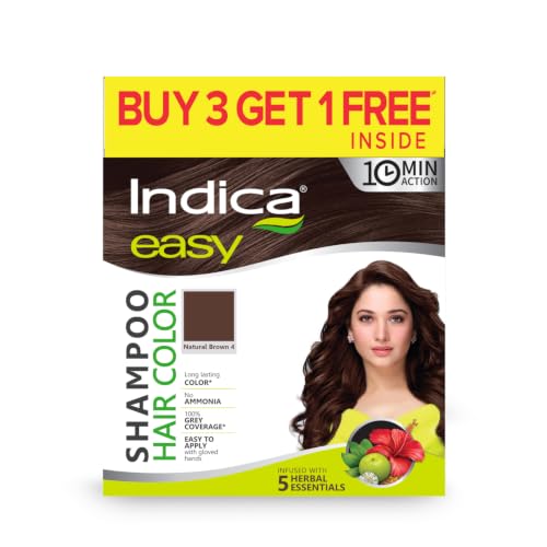 Image of Indica Easy Natural Brown Shampoo Hair Color | Buy3 Get 1 Free | Ammonia-Free | Natural Herbal Extracts | 10 Min Application | 100ml | Long Lasting Color for Men & Women