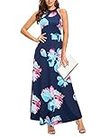 STYLEWORD Women's Floral Print Sleeveless Off Shoulder Elegant Summer Dress Halter Neck Maxi Long Dress (Floral05,S)