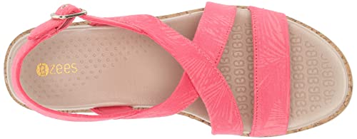 Bzees Women's Radiant Cork Wedge Strappy Sandal, Coral Paradise Palm Leaf, 8 #TOP21