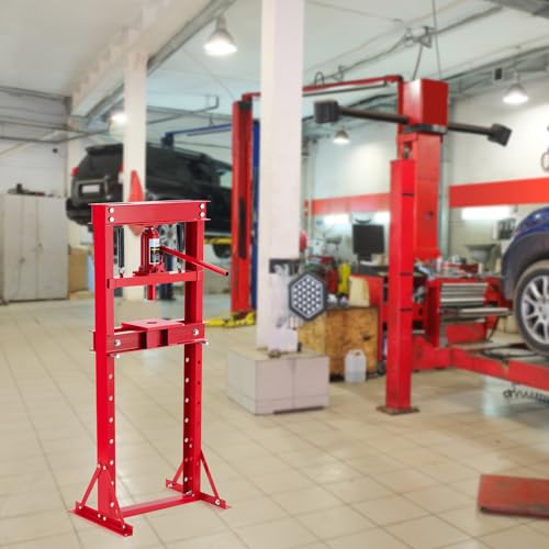 Image of Garvee Hydraulic Press 12 T, Hydraulic Shop Press, H Frame Benchtop Hydraulic Press with 2 Press Plates, Garage Floor Shop Press, Adjustable Work Table Height, Heavy Duty Press, Red