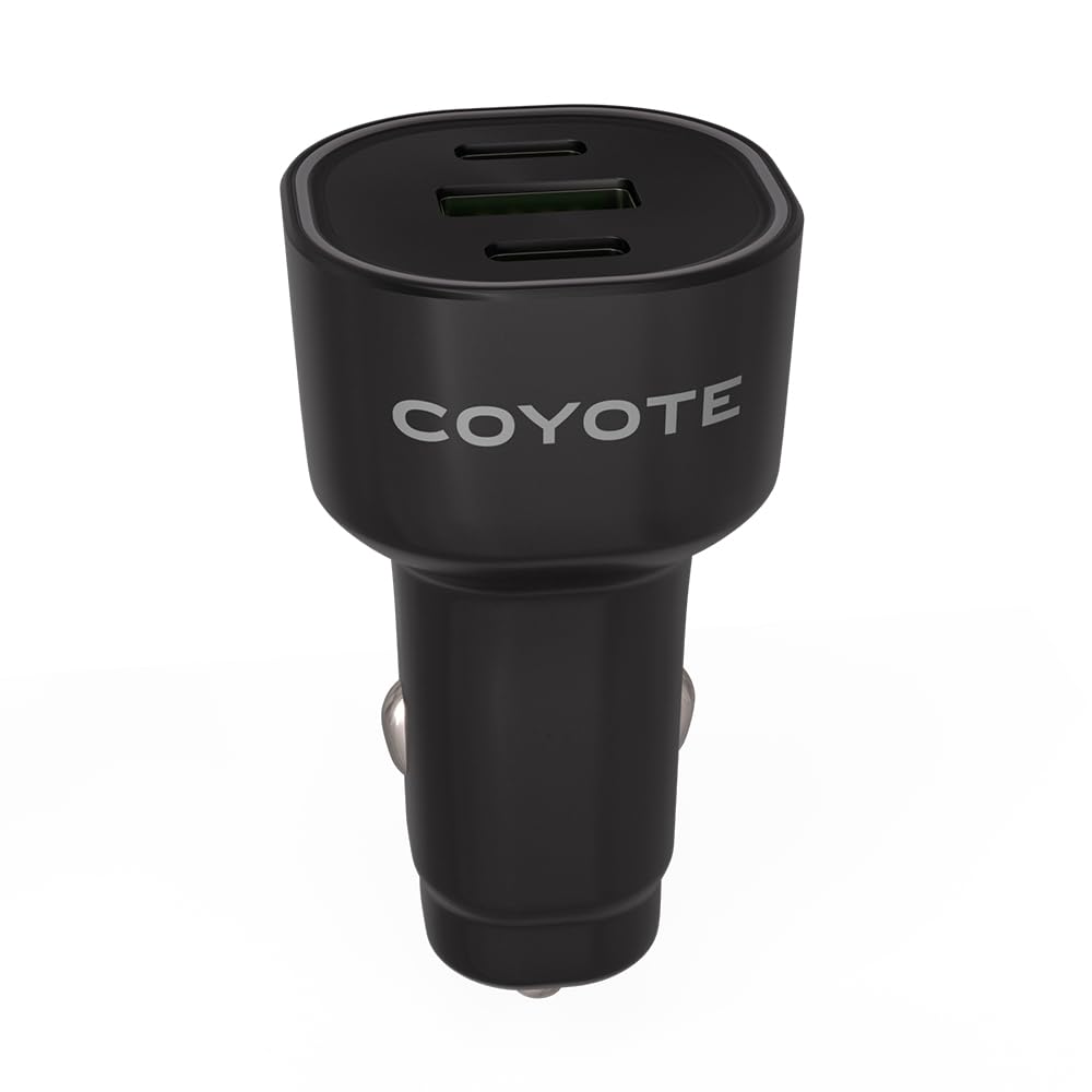 Coyote - Chargeur Allume-Cigare 3 Ports - 2 Ports USB-C et 1 Port USB-A - Compatible Tous Coyote et Smartphones