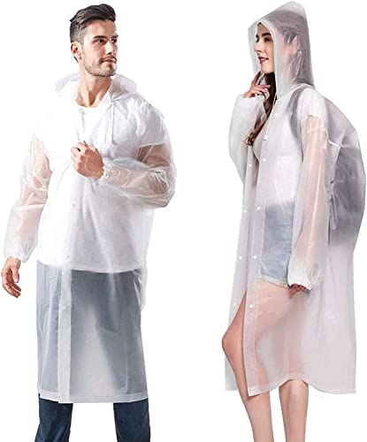Raincoat Rain Poncho for Adults, EVA Rain Poncho for Women and Men Reusable Raincoat Jacket Packable Raincoat for Family Fishing/Travel/Emergency/no PVC with Hood and Elastic Sleeveng