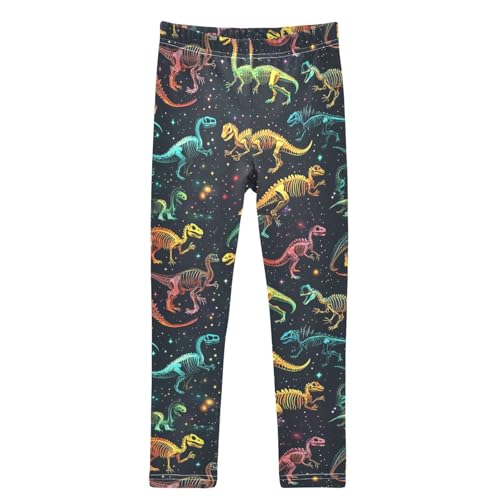 Boccsty Colorful Dinosaur Skeleton Girls Leggings Kids Yoga Pants Dance Active Tights 4T