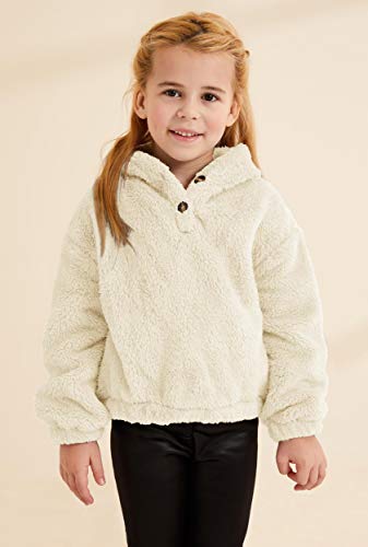 Jaqueta de lã de ovelha Gamisote infantil com capuz e botões, Apricot, 10-12 Years