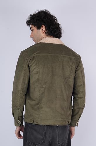 Image of Men's Sherpa Lined Corduroy Jacket | Warm Winter Jacket with Fur Collar & Cuffs | Soft Fleece Lining, Multiple Pockets - Brown, Olive Green, Chocolate Brown