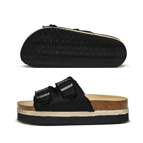 Image of PepStep Slide Sandals for Women with Soft Cork Footbed and Strap, Ladies Fashion Platform Slide Sandals Comfortable Slip On Style