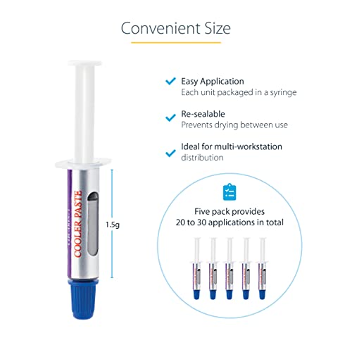 Image of StarTech.com Thermal Paste, Metal Oxide Compound, Pack of 5 Re-sealable Syringes (1.5g / Each), CPU /GPU Thermal Grease Paste (SILV5-THERMAL-PASTE)
