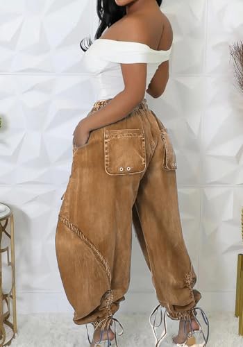 Molisry Women's Drawstring Wide Leg Jeans High Wasited Y2K Harem Baggy Pants Denim Casual Streetwear2