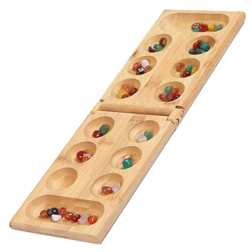 Steinchenspiel Lernspielzeug, Kala-ha Spiel,Mancala Brettspiel mit klappbarem,Edelstein Match Schach,Steinchenspiel Holz mit Steinen Strategisches für Kinder Erwachsene