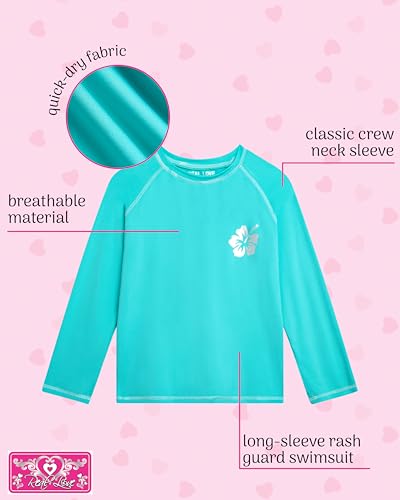 Image of Real Love Toddler Girls Rash Guard - Quick Dry Sun Protection Girls Swim Shirt Long Sleeve Rash Guard Kids Swim Top (2T-16)
