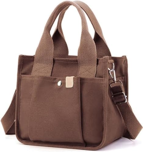 Image of Small Canvas Tote Bag with Zipper, Canvas Multi-Pocket Crossbody Bag Purse Top Handle Satchel Handbags