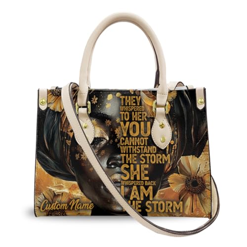 Leather Handbag for Black Women, Custom Name Tote Bag, Mother's Day, Birthday & Christmas Gifts