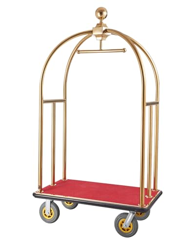 VEVOR Chariot à Bagages Hôtel, 680 kg, Chariot Porte-bagages Concierge Finition Inox Brossé, Montants Incurvés, avec Moquette Rouge, Roues Caoutchouc 20,32...