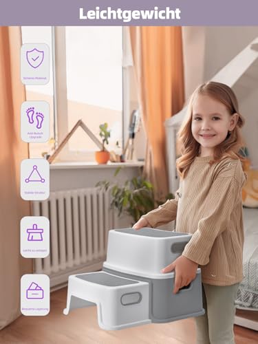 HOUSE DAY Taburete infantil de 2 niveles (25 cm de alto) con patas antideslizantes para baño, inodoro y taburete antibasculante - imagen 6
