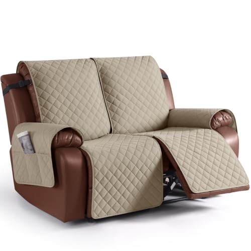 Image of KinCam Waterproof Loveseat Recliner Covers Washable, 2 Seater, Light Khaki