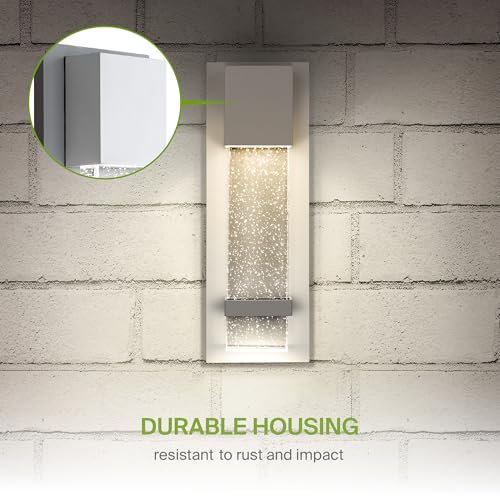 Image of ASD LED 13 inch Bubble Glass Wall Light Fixture, Outdoor & Indoor Seeded Sconce | 3CCT, Waterproof, Dimmable, ETL Listed | 12W 500LM 3000-5000K 120V | Exterior Lantern, Porch Lighting | White