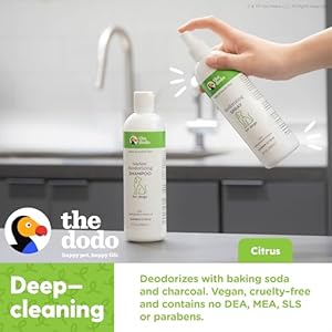 The Dodo Deodorizing Shampoo & Spray Twin Pack for Dogs; 12oz Deodorizing Dog Shampoo + 12oz Deodorizing Dog Spray with Charcoal; Vegan, Cruelty-Free, No DEA, MEA, SLS or Parabens