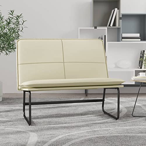 Homgoday Banco de Cuero sintético Color Crema 100x75x76 cm, Banco Asiento Tapizado Patas Salón Sala de Estar Pasillo Entrada Recibidor Dormitorio Casa Interior Bancos Mobiliario