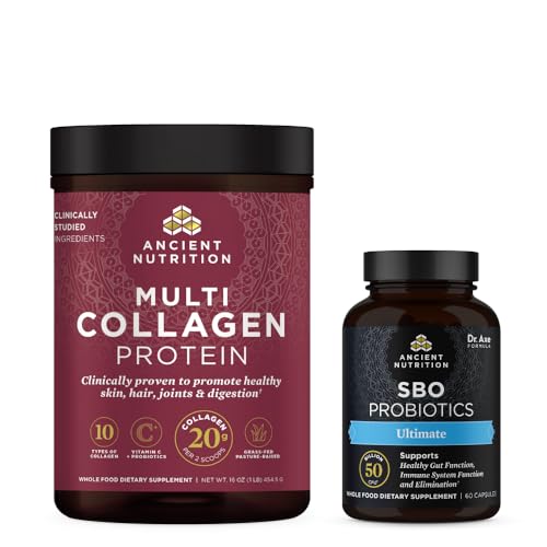 Ancient Nutrition SBO Ultimate Probiotics Capsules, 60 Count + Multi Collagen Protein Powder, Unflavored, 45 Servings - image 1