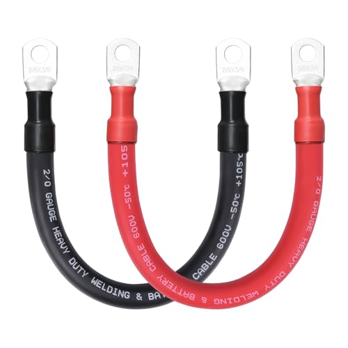 2/0 Battery Cable 1FT 2/0 AWG Battery Cable with 3/8 Lugs for Cars RVs Trucks Motorcycles Boats and Solar Panels