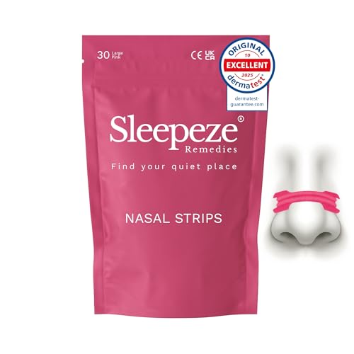 Sleepeze Remedies Tiras nasales grandes x30 Rosa, nuevo diseño de envase, dispositivos antirronquidos, tiras nasales para respirar, dispositivos antirronquidos
