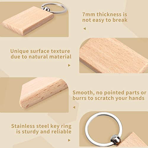 20 Pieces Blank Wooden Key Chain, Rectangle Wood Blanks for Key Chains, Wood Engraving Blanks for DIY Gift Crafts