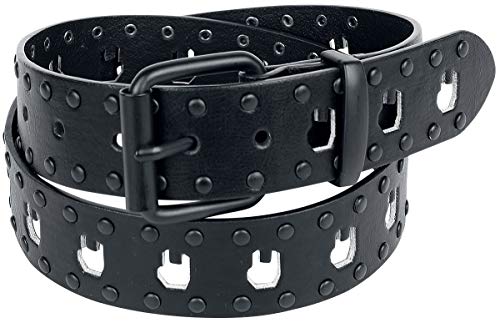 MPE EMP Cinturón Negro con Rockhand Unisex Cinturón Negro 85 cm, 70% Piel, 30% Poliuretano,