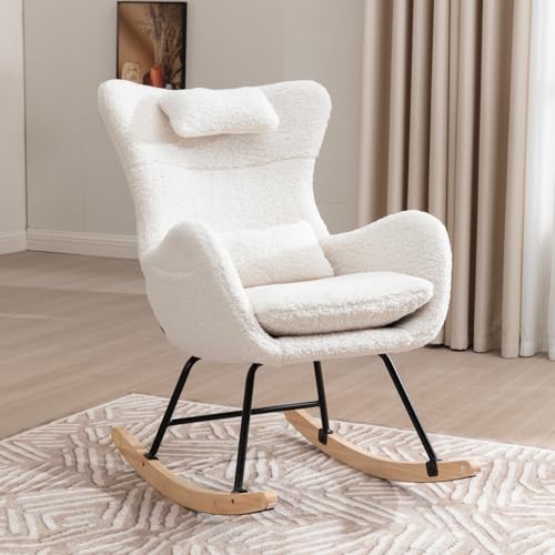 Dzaayediiy Sillón reclinable con reposacabezas, cojín lumbar y bolsillos laterales, respaldo alto, tejido polar, color blanco