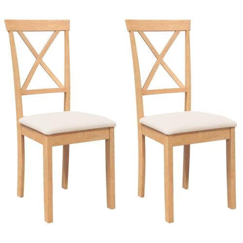vidaXL Sillas de Comedor con Cojines 2 uds Madera Maciza Caucho, Silla de Comedor, Silla de Cocina, Asiento de Comedor, Silla, Silla de Sala de Estar