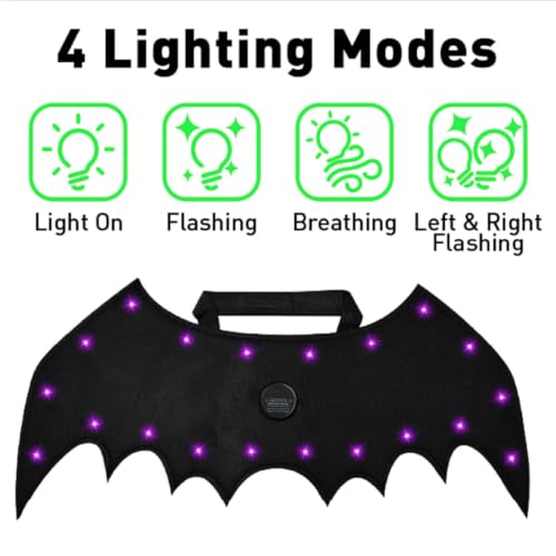 Spooky LED Bat Wings for Pets – 20 Lights, 4 Modes, Adjustable Fit for Cats & Dogs, Lightweight Halloween Costume with Long-Lasting Batteries XL - image 6