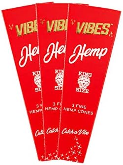 VIBES Rolling Papers King Size pre Rolled Hemp Cone, with Natural Arabic Gum, Chlorine Free Technology- 3 Pack 9 Cones (Hemp)