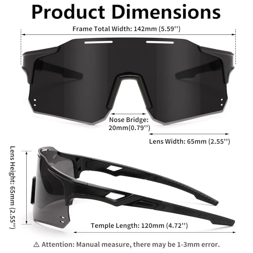 Image of Karsaer Unisex UV Protected Cycling Glasses Sports Sunglasses ,Youth Baseball Softball Running Sunglasses E1315, Black, 70 mm