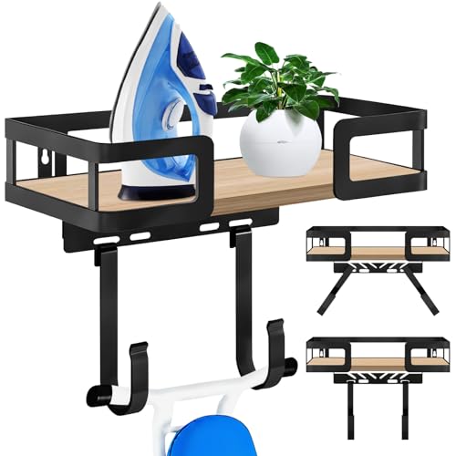 Ironing Board Hanger Wall Mount with Iron Holder for T and Y Legs | Heavy-duty metal design keeps your ironing area organized. Space-saving storage solution fits T and Y leg ironing boards.