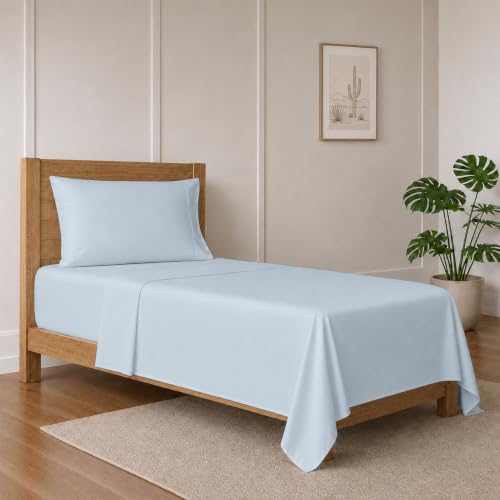 Image of TEXAS LINEN CO. 1000 Series Egyptian Cotton Twin Size Sheet Set, Light Blue