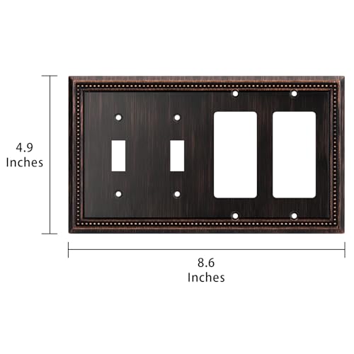 Image of Henne Bery Sunken Pearls Decorative Wall Plate Switch Plate Outlet Cover (Double Toggle /Double Decorator, Aged Bronze)